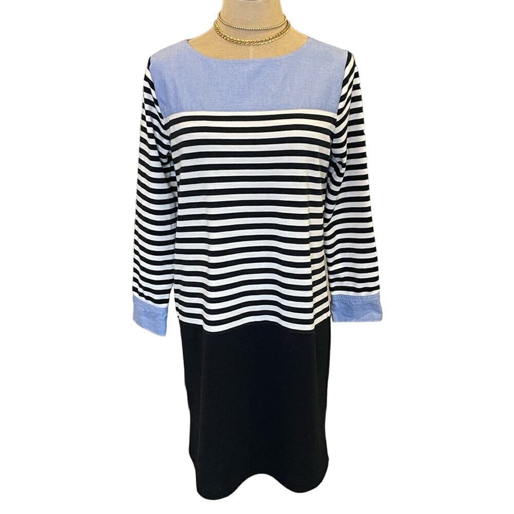 ANN TAYLOR LOFT Chambray Striped Sheath Coastal Dress Women's size S resort